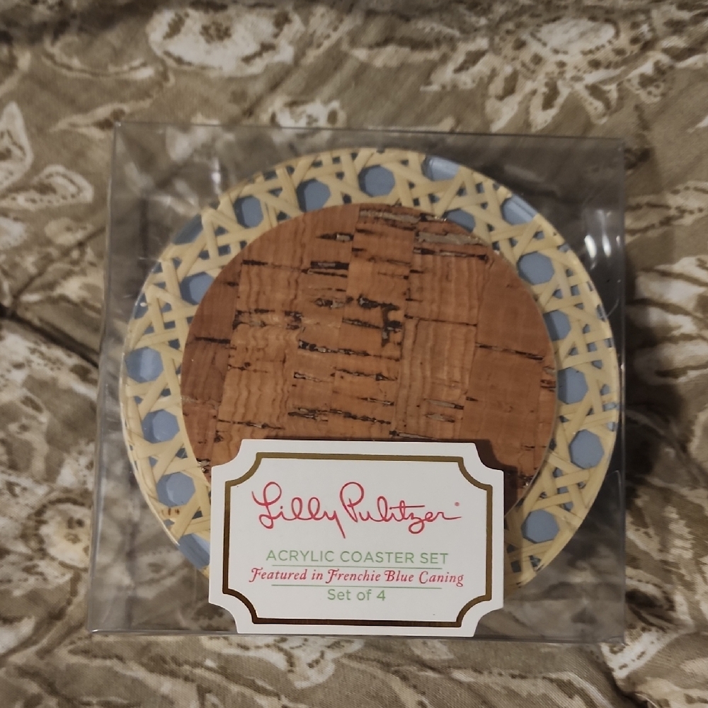Lilly Pulitzer Blue and Tan Acrylic Coaster Set